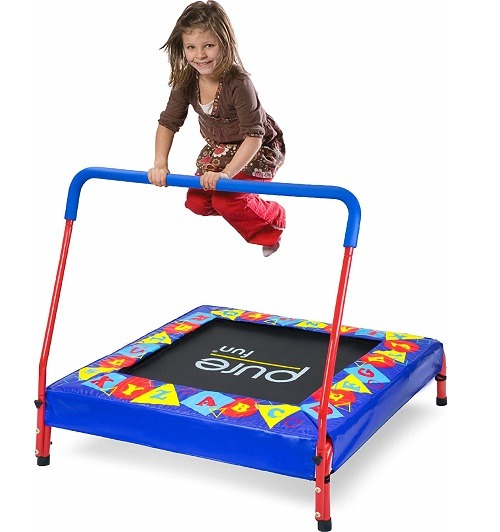 Pure Fun Preschool Jumper Kids Trampoline with Handrail squares