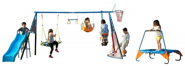 metal swing set with trampoline