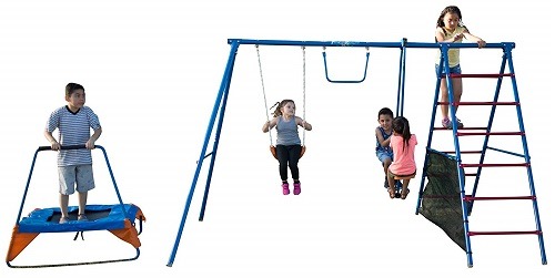 swing set with trampoline attached